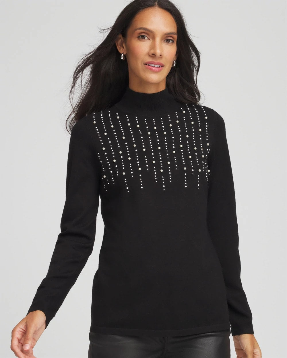 Chico's Women | Ella Embellished Mockneck Sweater BLACK