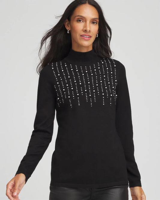 Chico's Women | Ella Embellished Mockneck Sweater BLACK