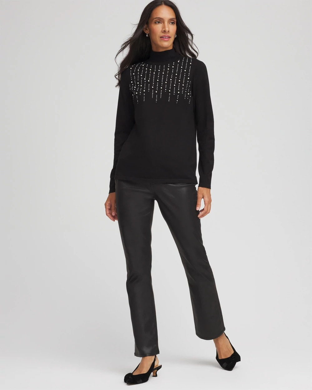 Chico's Women | Ella Embellished Mockneck Sweater BLACK