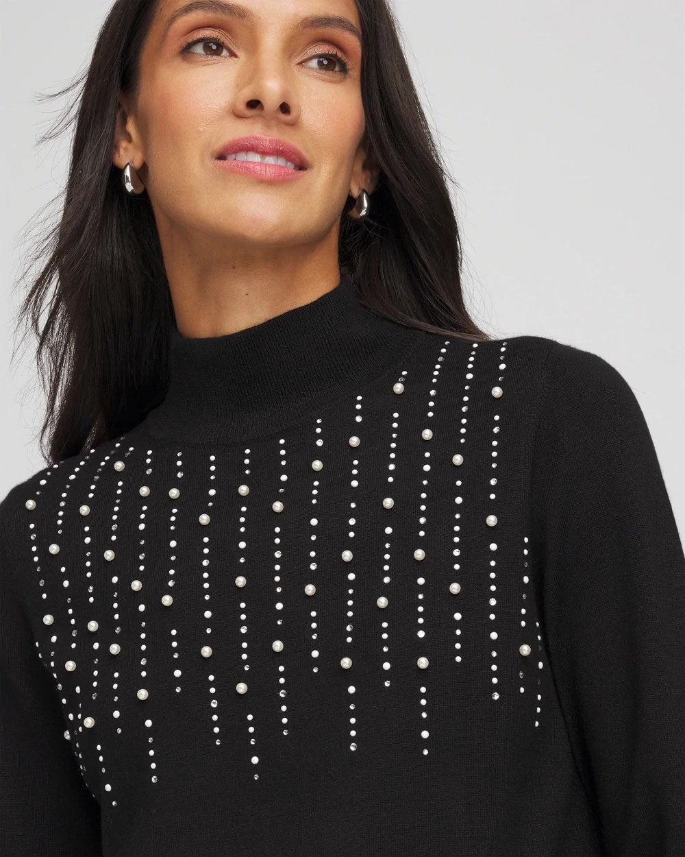 Chico's Women | Ella Embellished Mockneck Sweater BLACK