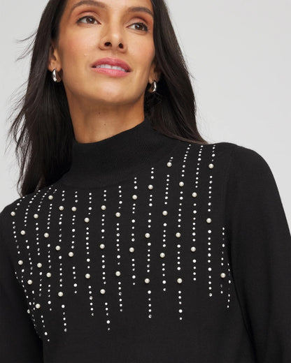 Chico's Women | Ella Embellished Mockneck Sweater BLACK
