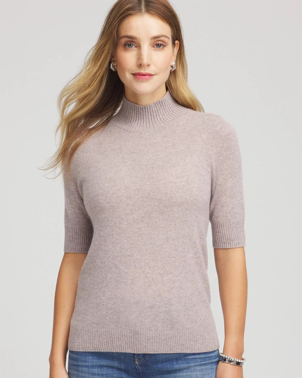 Chico's Women | Cashmere Elbow-Sleeve Sweater TAUPE HEATHER