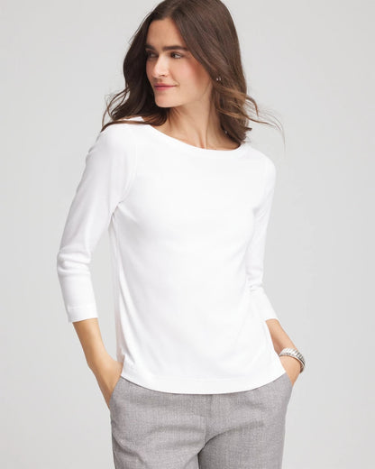 Chico's Women | Pima Cotton 3/4 Sleeve Tee ALABASTER