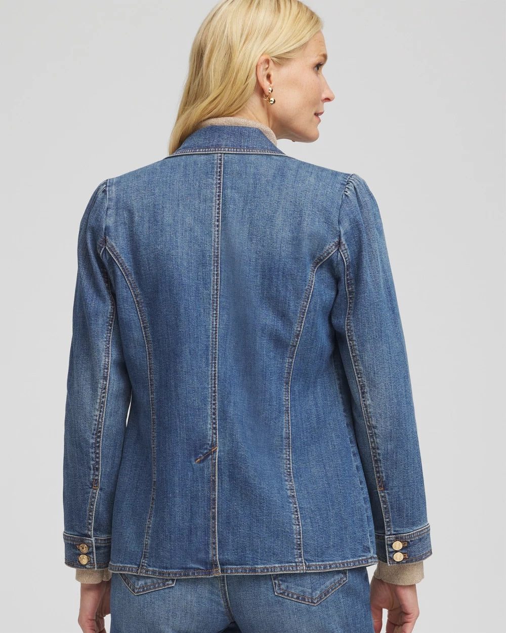 Chico's Women | Pearl Brooch Denim Blazer KIRUNA INDIGO