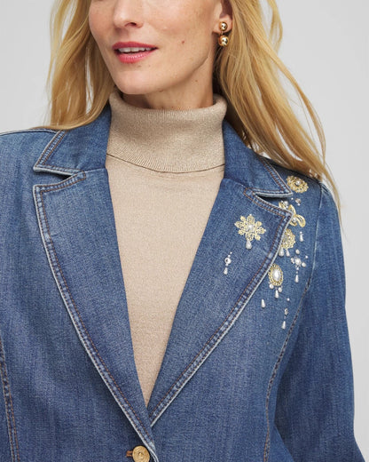 Chico's Women | Pearl Brooch Denim Blazer KIRUNA INDIGO
