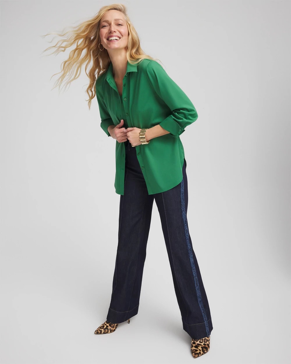 Chico's Women | No Iron™ Stretch Shirt JARDIN GREEN