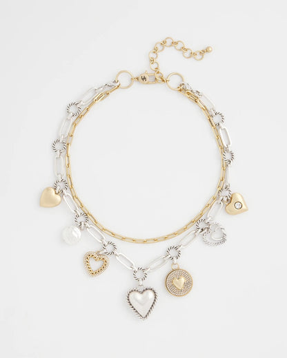 Chico's Women | Mixed Metal Heart Charm Necklace MIXED METALS