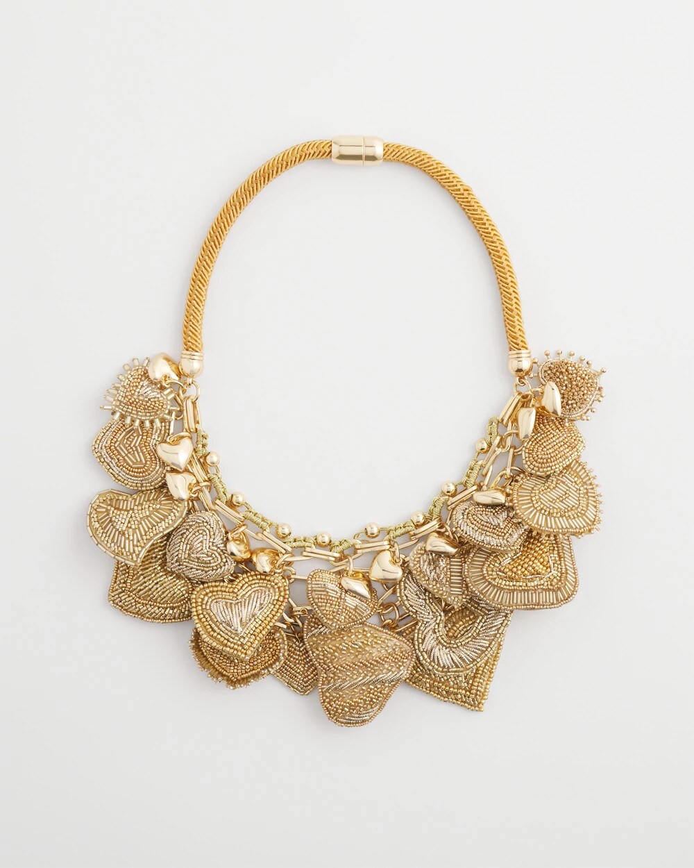 Chico's Women | Gold Beaded Heart Charm Bib Necklace GOLD