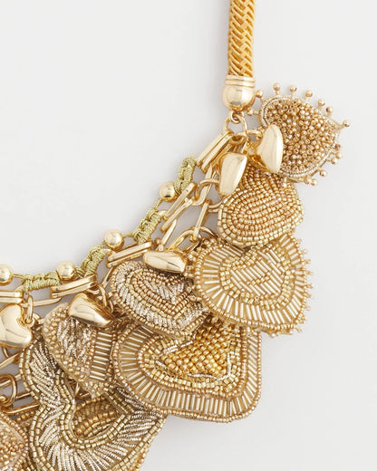 Chico's Women | Gold Beaded Heart Charm Bib Necklace GOLD