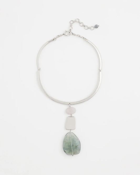 Chico's Women | Linear Jade & Resin Pendant Collar BLUE