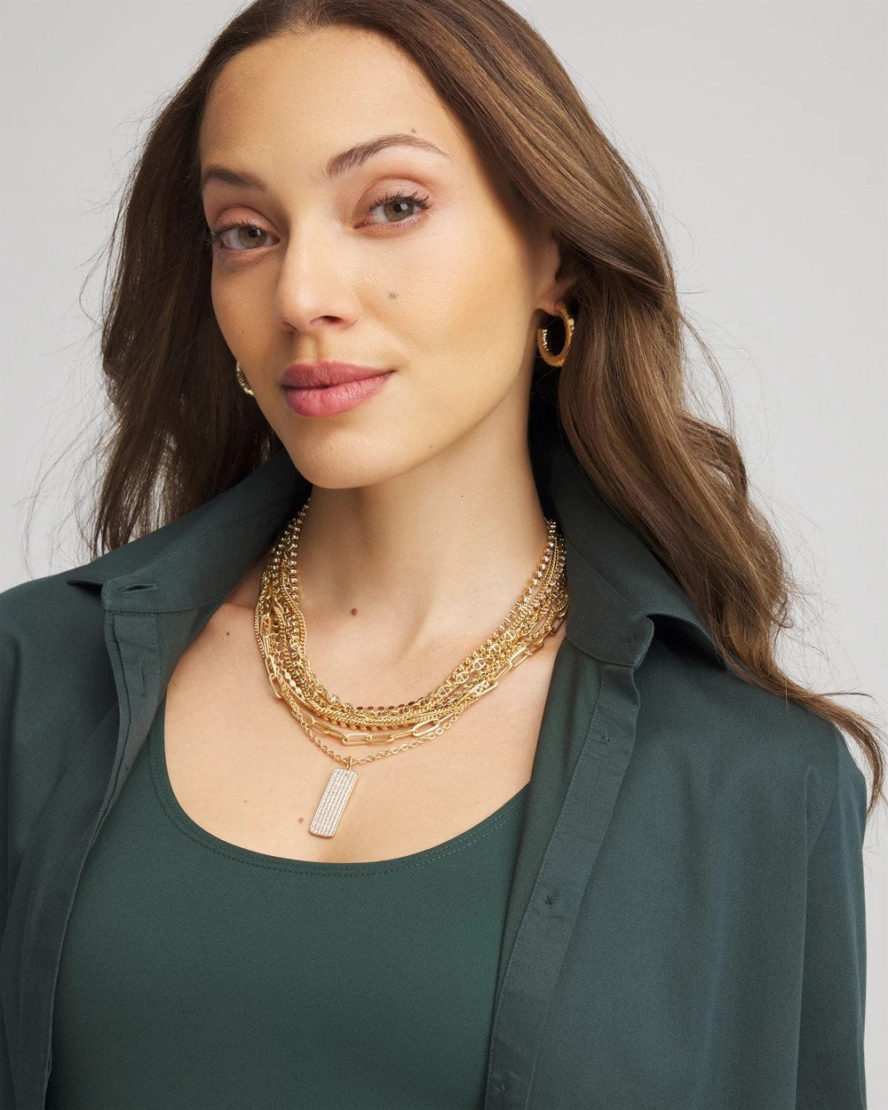 Chico's Women | Convertible Gold Pave Pendant Necklace GOLD