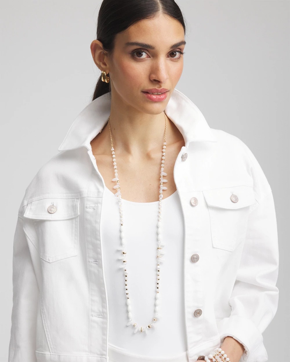 Chico's Women | White Beaded Single Strand Necklace WHITE