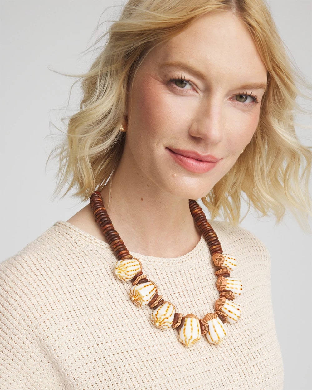 Chico's Women | Shell & Wood Bib Necklace NEUTRAL