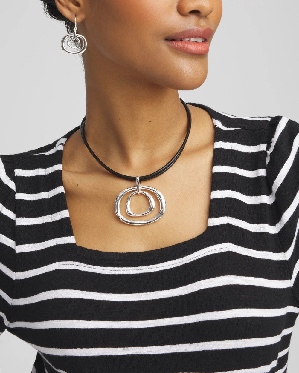 Chico's Women | Silver Tone Rings Pendant Necklace SILVER