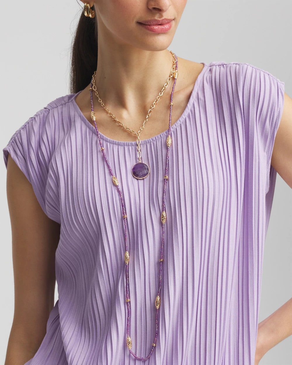 Chico's Women | Purple Beaded Single Strand Necklace PURPLE