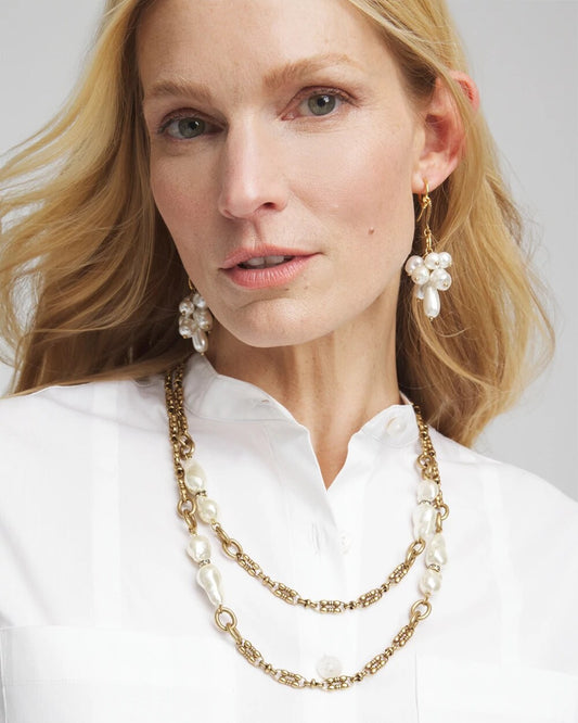 Chico's Women | Single Strand Modern Pearl Necklace WHITE/GOLD
