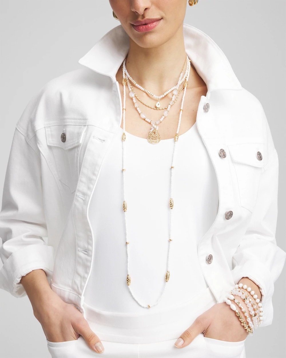 Chico's Women | Convertible Beaded Pendant Necklace WHITE