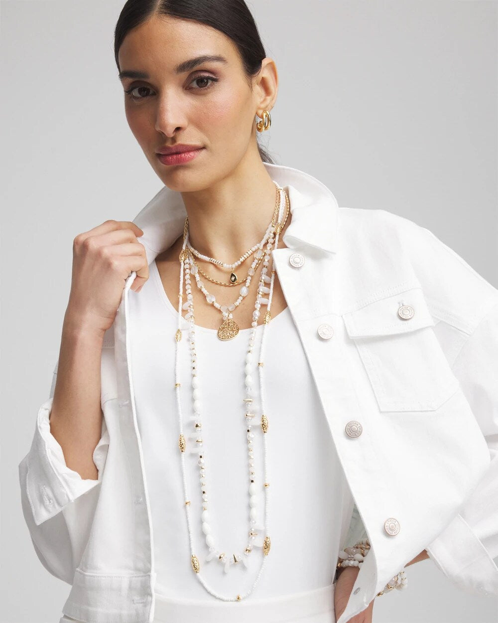 Chico's Women | Convertible Beaded Pendant Necklace WHITE