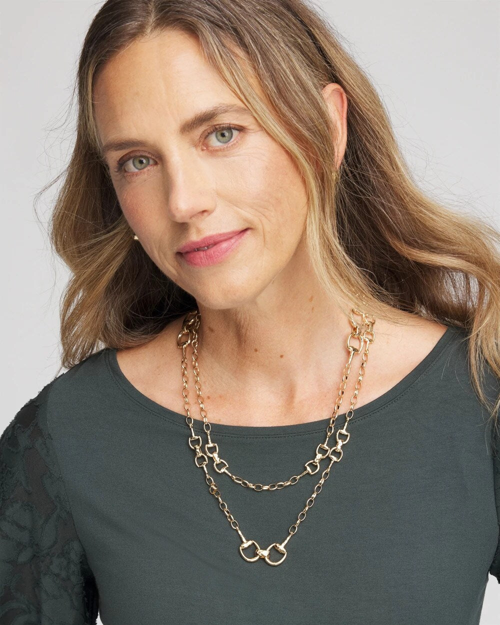 Chico's Women | Equestrian Horsebit Long Link Necklace GOLD