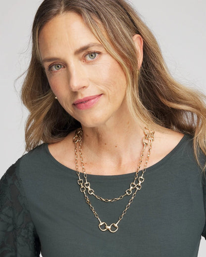 Chico's Women | Equestrian Horsebit Long Link Necklace GOLD
