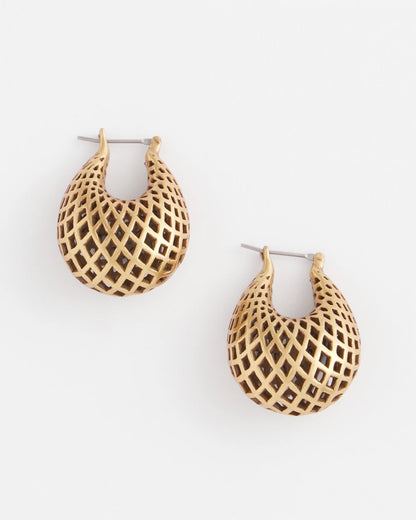 Chico's Women | Gold Lattice Puff Hoop Earrings GOLD