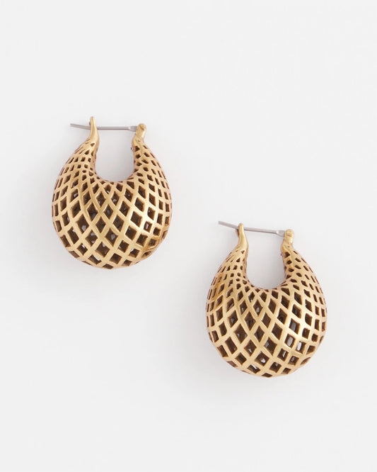 Chico's Women | Gold Lattice Puff Hoop Earrings GOLD