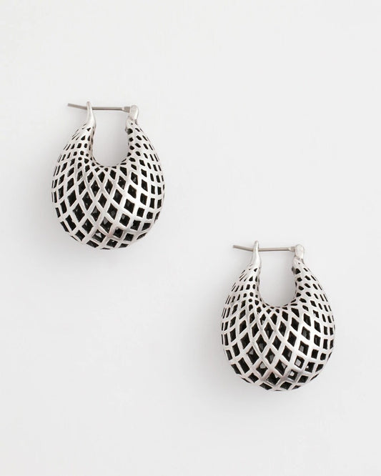 Chico's Women | Silver Lattice Puff Hoop Earrings SILVER