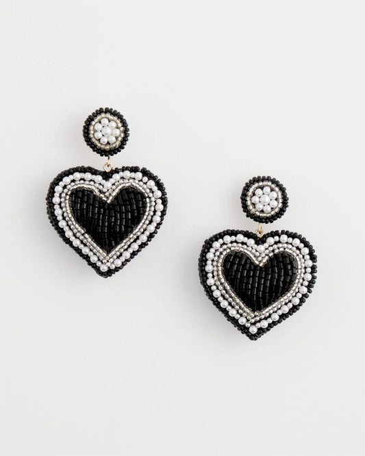 Chico's Women | Black Beaded Heart Drop Earrings BLACK