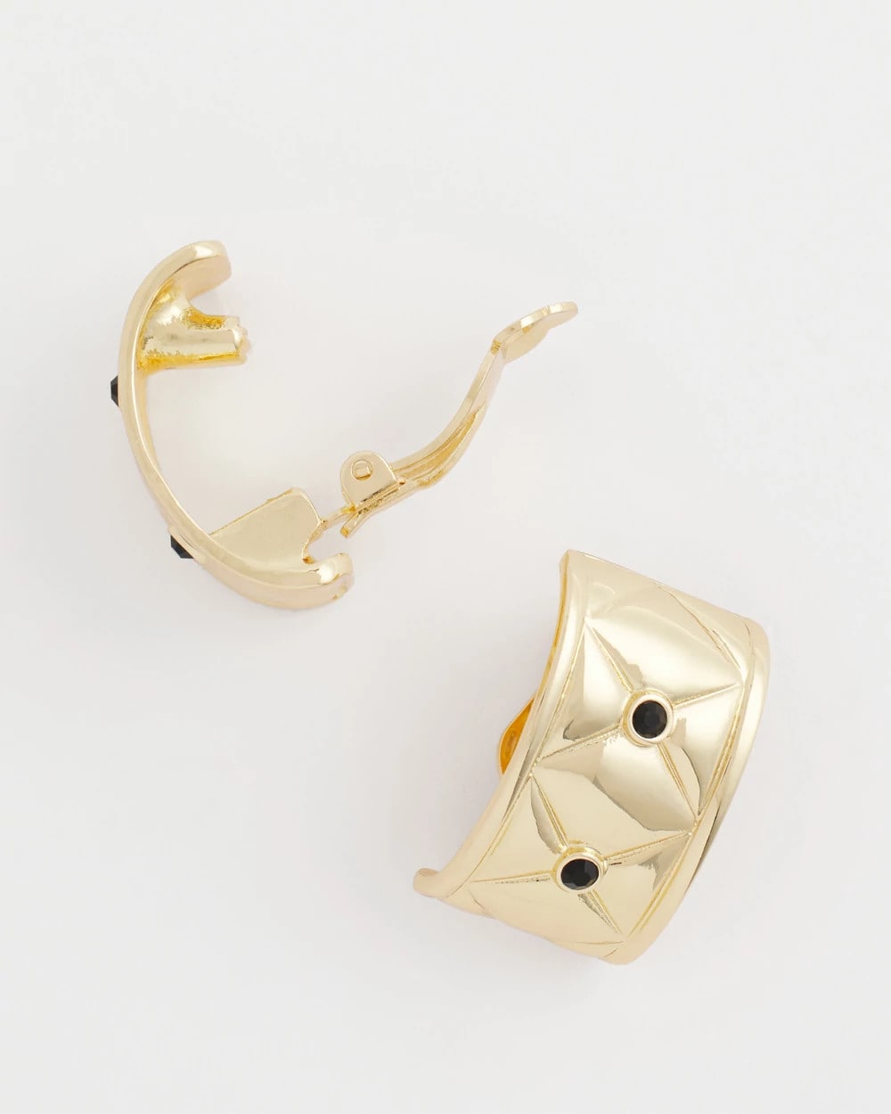 Chico's Women | Black & Gold Quilted  Clip on Earrings GOLD
