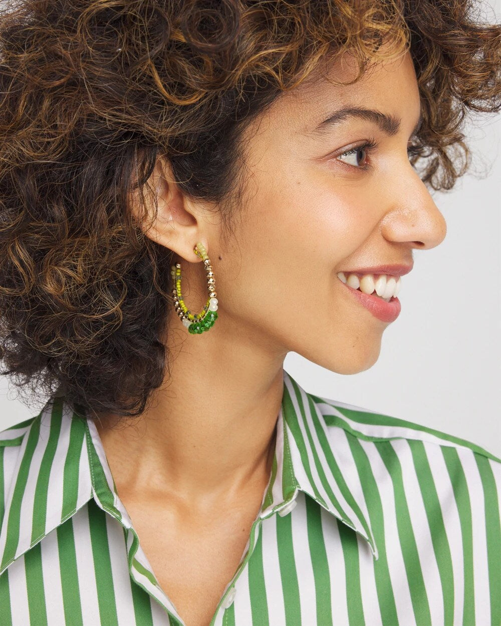 Chico's Women | No Droop® Beaded Hoop Earrings GREEN