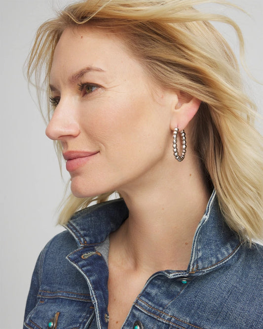 Chico's Women | Silvertone Beaded Hoop Earrings SILVER