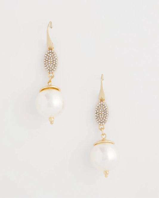 Chico's Women | Faux Pearl and Pave Drop Earrings PEARL