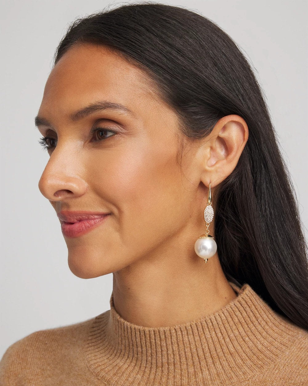 Chico's Women | Faux Pearl and Pave Drop Earrings PEARL
