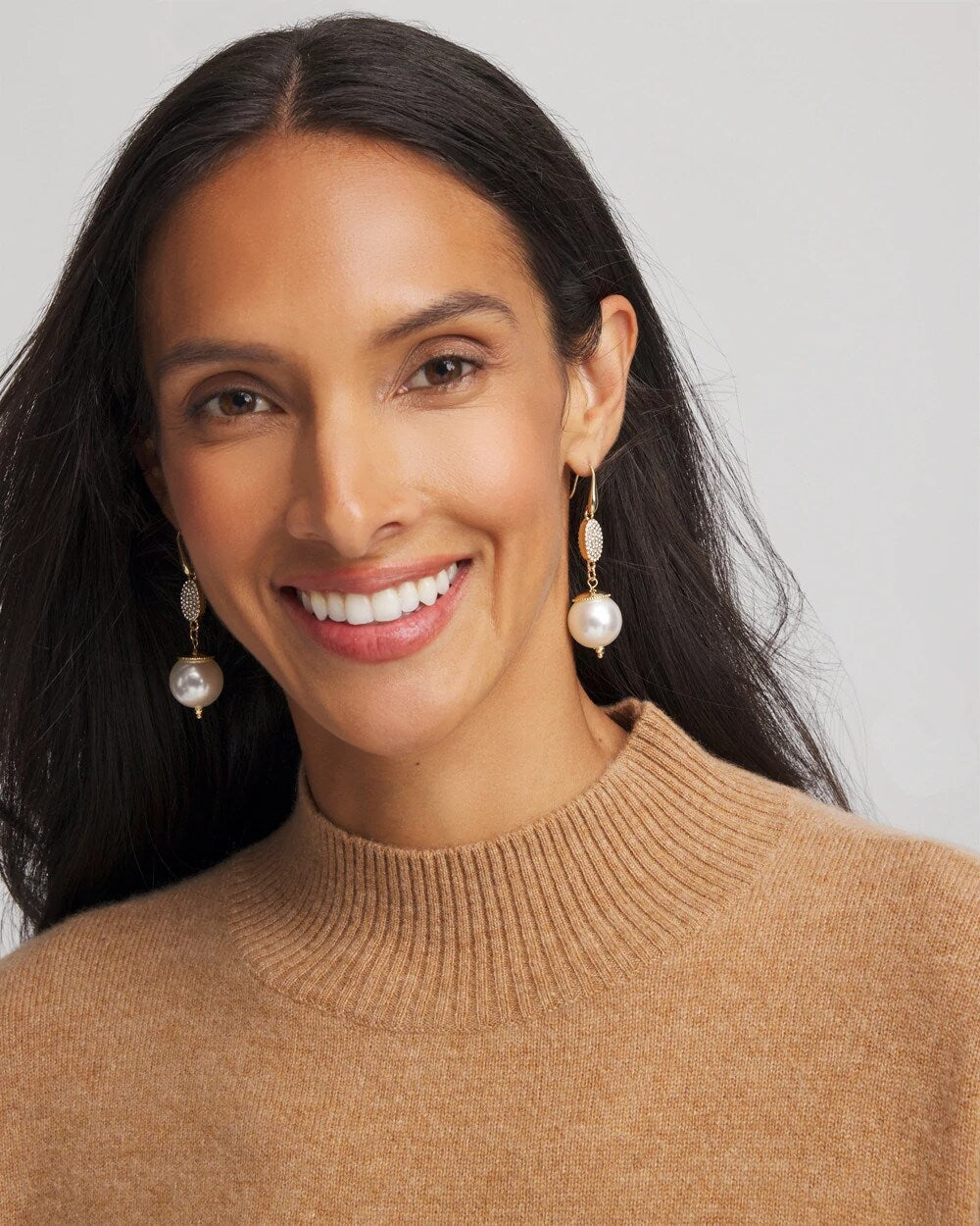 Chico's Women | Faux Pearl and Pave Drop Earrings PEARL