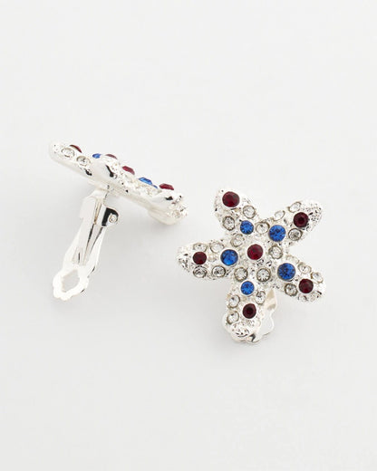 Chico's Women | Red White & Blue Starfish Clip-On Earrings SILVER