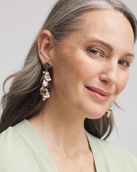 Chico's Women | Floral Pearl Charm Earrings MULTI