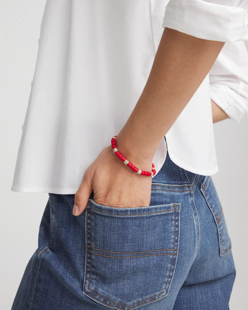 Chico's Women | Red Barrel Bead Stretch Bracelet RED