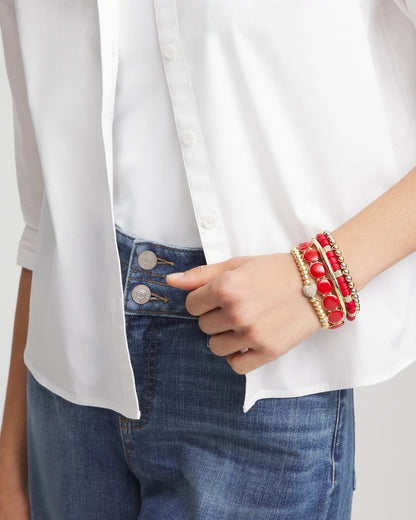 Chico's Women | Red Barrel Bead Stretch Bracelet RED