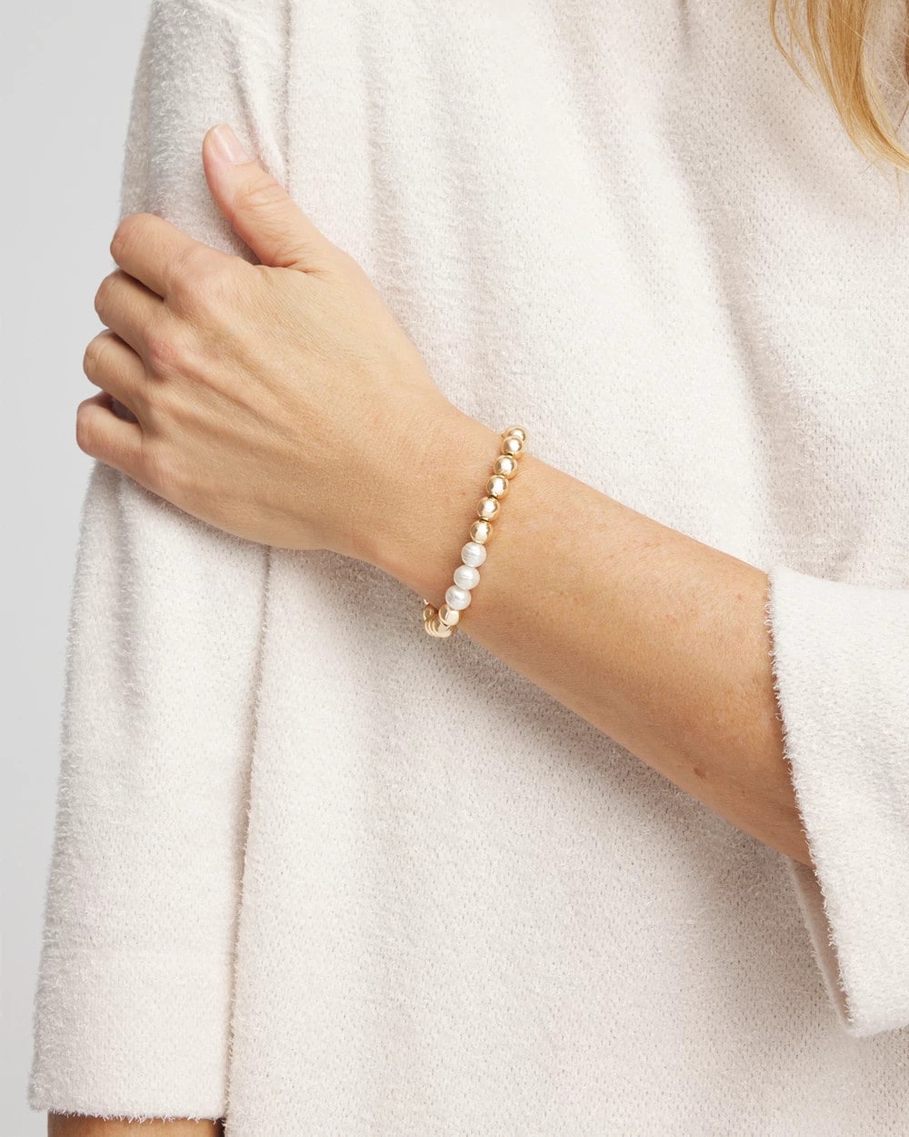 Chico's Women | Goldtone Bead Stretch Bracelet PEARL