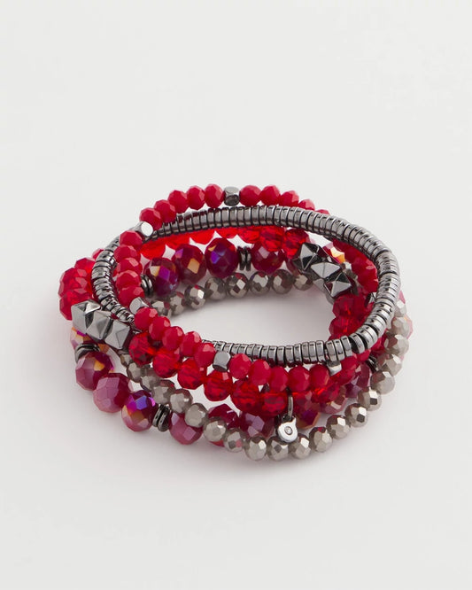 Chico's Women | Red Stretch Set of Five Beaded Bracelets RED