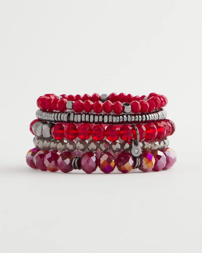Chico's Women | Red Stretch Set of Five Beaded Bracelets RED