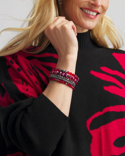Chico's Women | Red Stretch Set of Five Beaded Bracelets RED