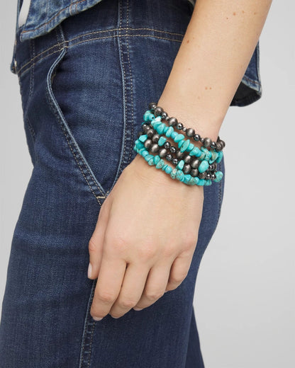 Chico's Women | Turquoise Stone Stretch Set of Five Beaded Bracelets TURQUOISE
