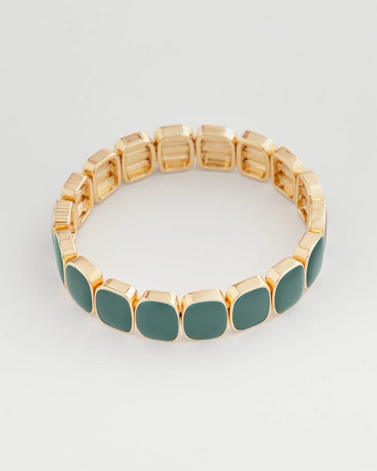 Chico's Women | Resin Goldtone Square Stretch Bracelet DARKEST SPRUCE