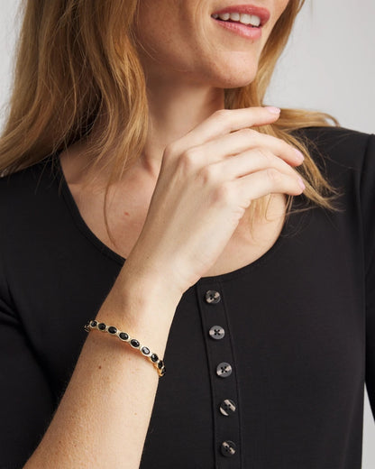 Chico's Women | Small Black Faceted Gem Stretch Cuff Bracelet BLACK