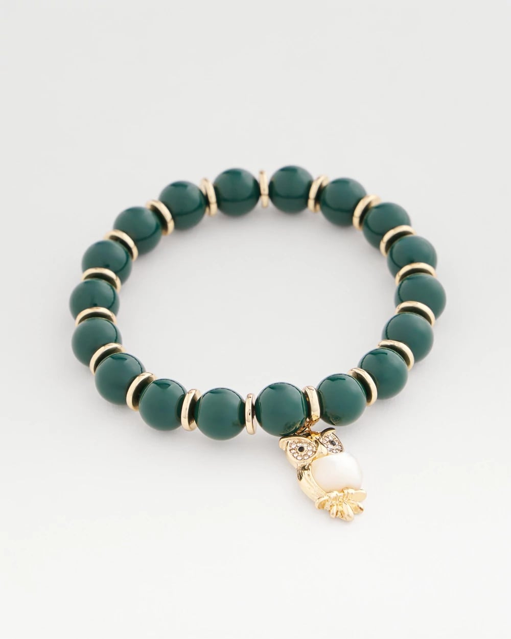 Chico's Women | Green & Gold Beaded Charm Bracelet DARKEST SPRUCE