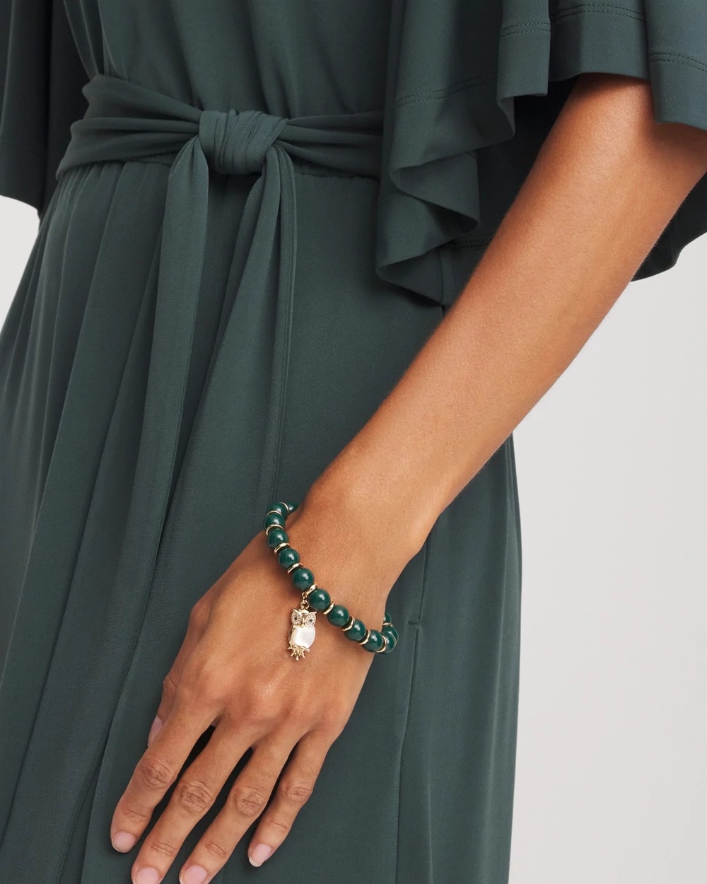 Chico's Women | Green & Gold Beaded Charm Bracelet DARKEST SPRUCE