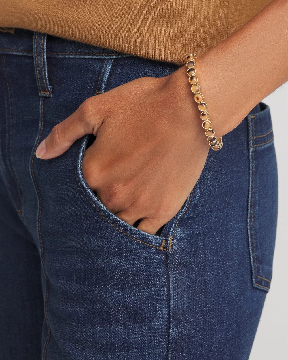 Chico's Women | Tortoise Goldtone Round Stretch Bracelet BROWN