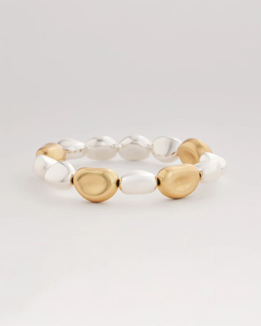 Chico's Women | Gold & Silver Tone Beaded Stretch Bracelet MIXED METALS