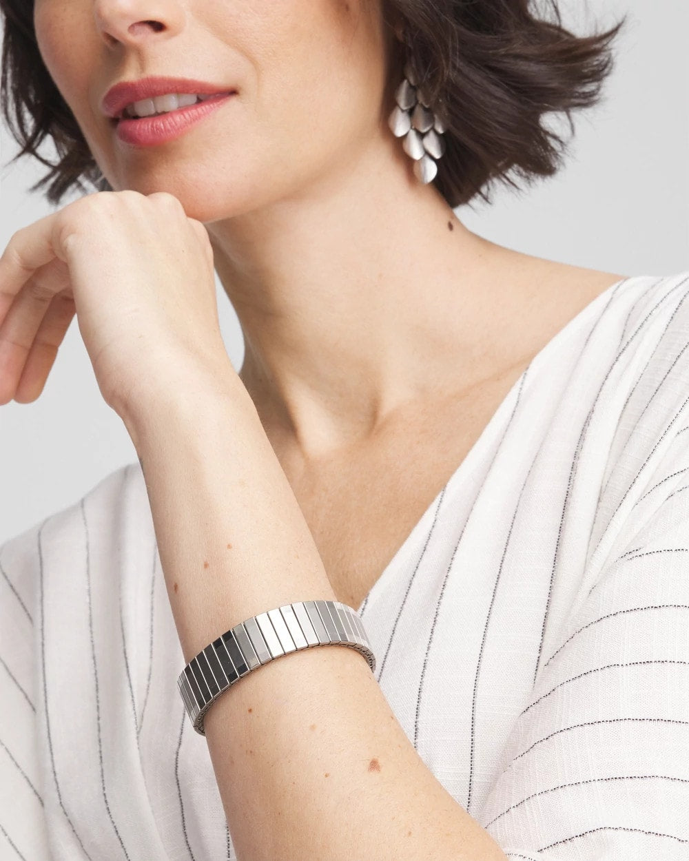 Chico's Women | Silver Tone Stretch Watchband Bracelet SILVER